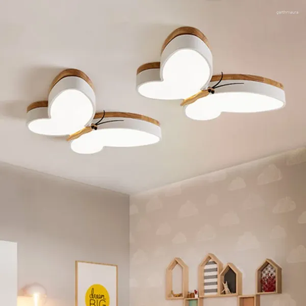 Lustres modernos luz de teto de madeira led borboleta lustre quarto meninos e meninas bebê bonito crianças