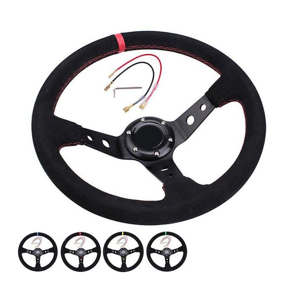 Volante de carro 2022 Novo 350mm 14 polegadas Deep Dish Racing Pvc Couro Moldura de alumínio Peso leve 9 buracos Rodas de modificação esportiva e Otact