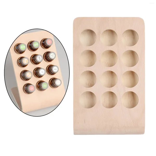 Bottiglie di stoccaggio 12 slot Supporto per espositore per bottiglie di olio essenziale rettangolare in legno da 15 ml