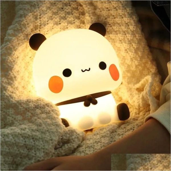 Novità Giochi 15Cm Bubu E Dudu Lampada Da Notte Kawaii Yier Led Nightlight Panda Bear Comodino Camera Da Letto Soggiorno Decorazione Drop De Dhznv