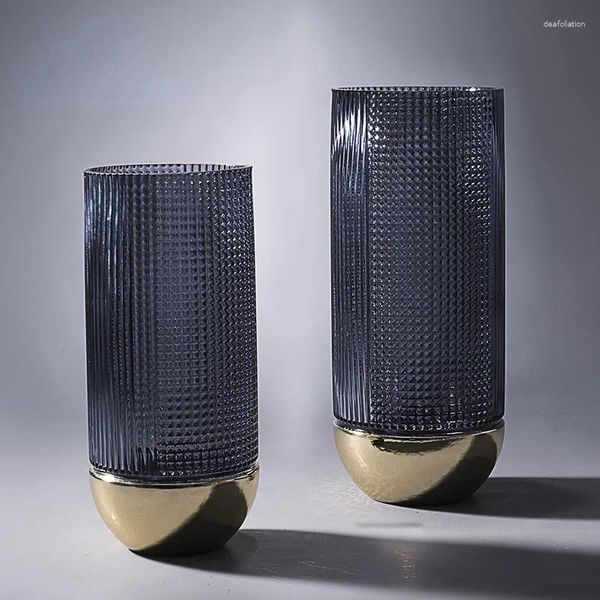 Vasos chinês banhado a ouro de alta qualidade tubo reto soprado planta hidropônica fuguizhu vaso de vidro de cristal
