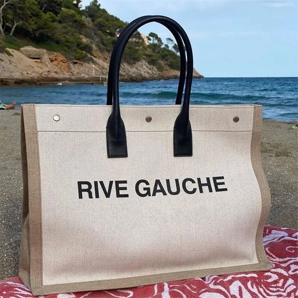 Saco de compras de designer de luxo Mulheres bolsas Rive Gauche totes bolsa de verão linho grandes sacos de praia viagem corpo cruz bolsa de ombro