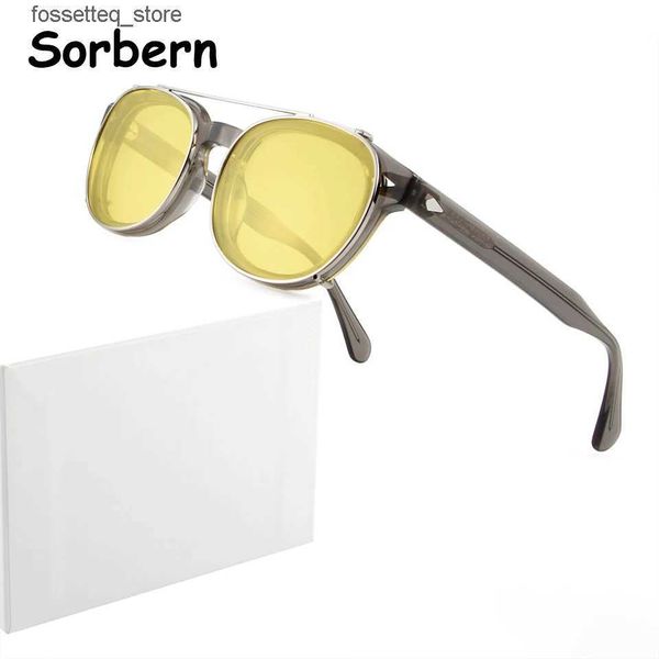 Sonnenbrille im Johnny-Depp-Stil, rund, grau, optischer Brillenrahmen, polarisierte Clip-on-Linse, getönte Sonnenbrille für Männer und Frauen, Autobrille, UV400, L240322