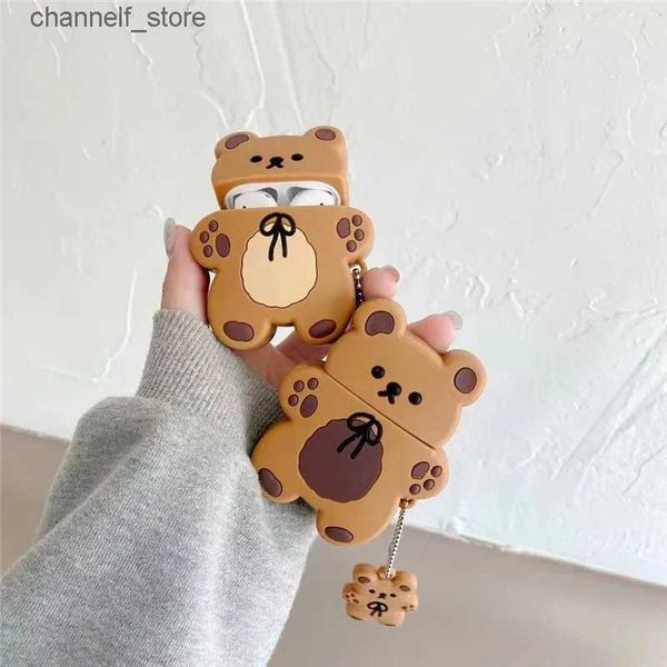 Acessórios para fone de ouvido 3D Coreano Cute Bear Cartoon Capa Bluetooth sem fio para Airpods 1 2 3 Pro Capa protetora de fone de ouvido para Airpods 2 CoverY240322