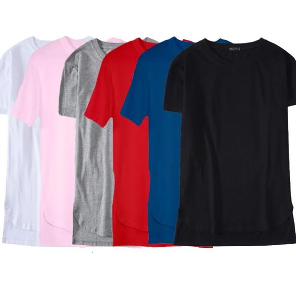 Mens High Street Hip Hop T Camisetas estendem a camiseta de rua unissex de tamanho curto de manga curta Long Line Tops Men/Women 240320