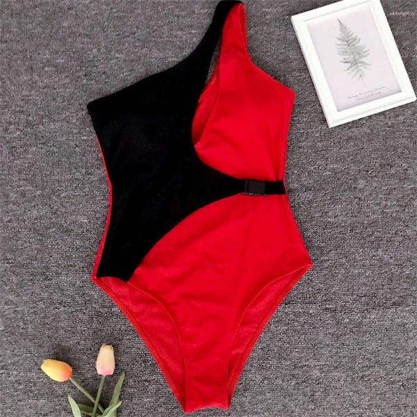 Damen Bademode Sexy Hollow Out Bikini Patchwork Badeanzug One Shoulder Buckle Y2K Einteiliger Badeanzug Frauen Strand Outfit Bikinis Set