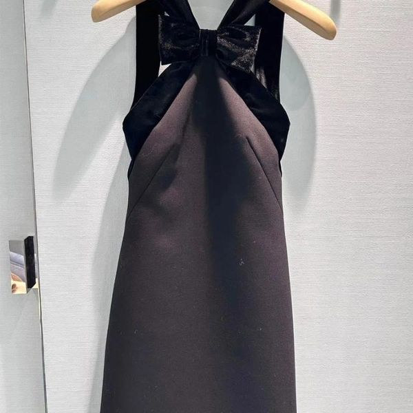 Vestidos casuais suspender vestido miu estilo veludo arco retalhos com backless sexy reunião anual