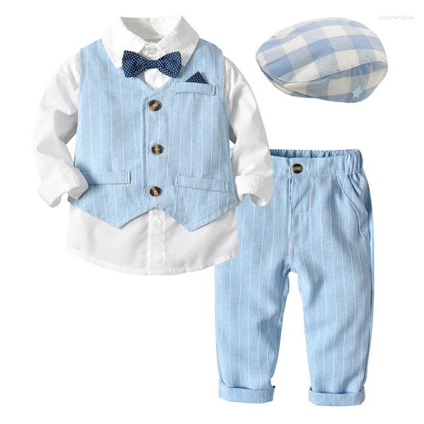 Conjuntos de roupas Kid Boy Formal Aniversário Outfit Terno Criança Cavalheiro Casamento Listrado Colete Camisa 1-6 Anos Calças de Bebê Meninos Cerimônia Outerwear