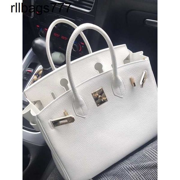 Borsa a mano BK in vera pelle Strato di lusso in pelle bovina modello litchi Borsa a tracolla monospalla da donna alla moda in bianco puro