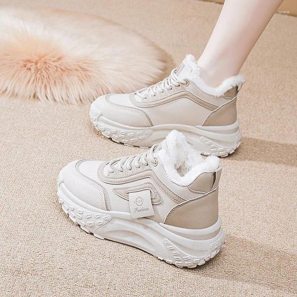 Scarpe Casual donna coreana Sport 2024 moda invernale outdoor caldo peluche bianco con suola spessa Sneakers in cotone Zapatillas