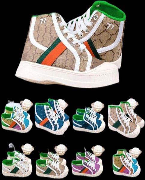 Kids Designer Casual Sneakers Tiger Childrens Tennis 1977 sneaker Girls Boys Tiger stampa floreale tessuto di lino avorio High Low2393849