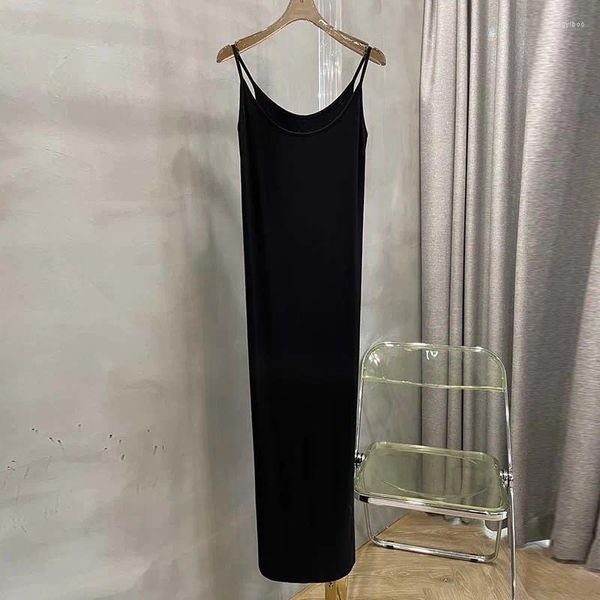 Повседневные платья 2024, сексуальное женское трикотажное платье-бретелька из чистого хлопка, классическое черное облегающее длинное вечернее платье с высокой талией Y2K