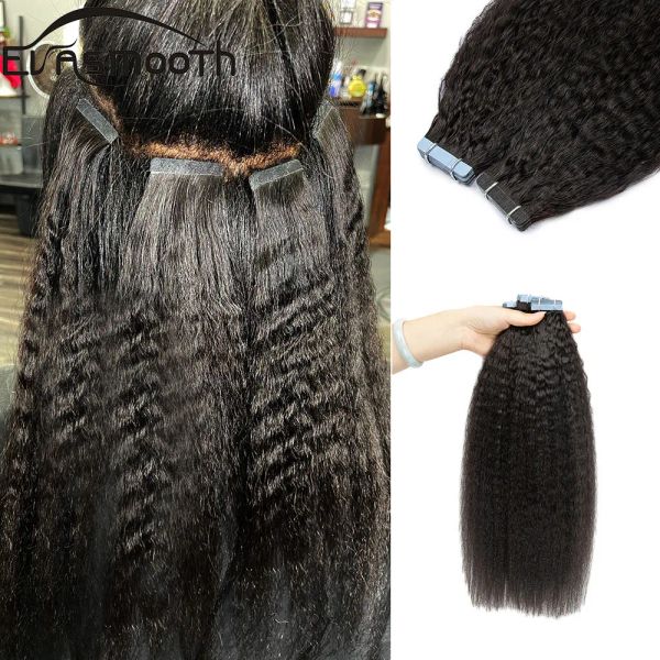 Extensões de cabelo crespo fita reta em extensão de cabelo humano para mulheres negras trama de pele reta cabelo natural fita adesiva extensões de cabelo