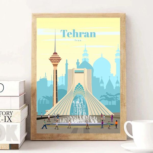 Calligrafia Teheran Iran City Travel Canvas Painting Wall Art Nordic Landscape Poster e stampe per soggiorno Immagini moderne Home Decor