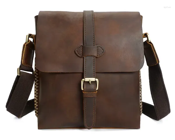 Tasche Nesitu Vintage Braun Dickes Echtes Leder Kleine Männer Messenger Taschen Crazy Horse Mann Schulter #M8086