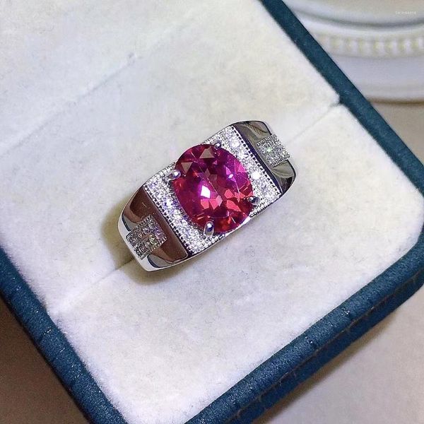Anéis de cluster moda prata homem topázio anel 3ct vvs grau rosa 18k branco banhado a ouro 925 joias de pedras preciosas