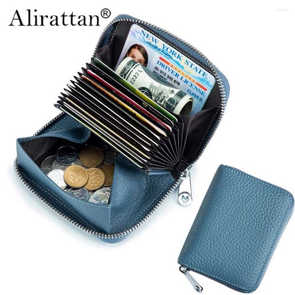 Brieftaschen Alirattan 2024 Echtes Kuhleder ID-Kartenhalter Candy Color Bank Geschenkbox Multi Slot Slim Case