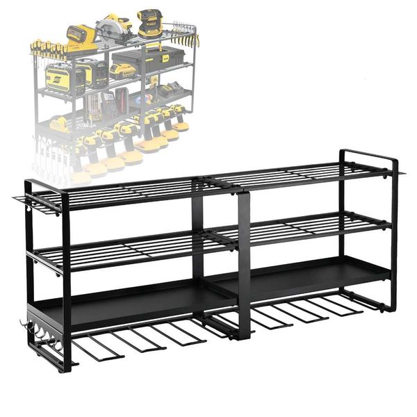 Gardenova Power Mount, Garagen-Werkzeugaufbewahrung, 8-lagiger Metallhalter für Elektrowerkzeuge, Bitschrauben-Organizer, Wandhalterung und Stecktafel, Bohrständer, robust