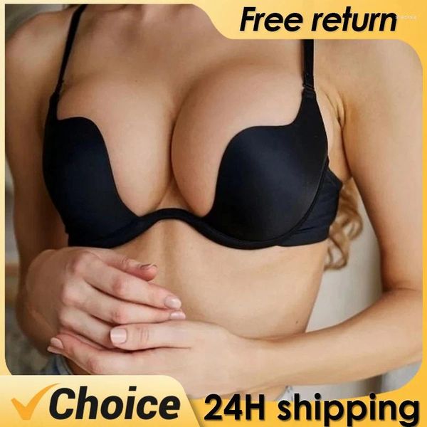 Sutiãs sexy push up sutiã sem costas mulheres esporte yoga baixo corte aberto volta vestidos de casamento roupa interior invisível sem costura profunda u lingerie