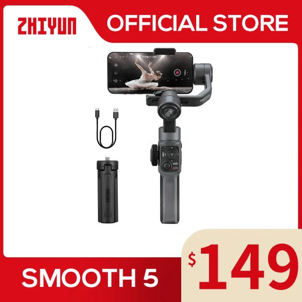 Heads ZHIYUN Stabilizzatore portatile ufficiale Smooth 5 Gimbal per smartphone a 3 assi per iPhone 14 Pro Max/con luce di riempimento