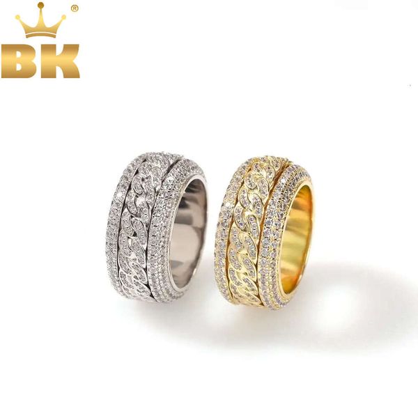 Anéis giratórios tbtk 11mm zircônia cúbica homens mulheres cor dourada 5 linhas cz hiphop rapper anel joias atacado