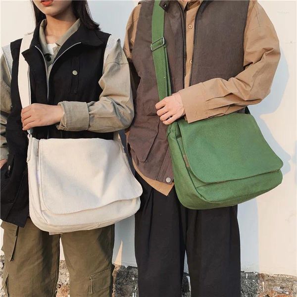 Bolsa de ombro de lona para mulheres pano de algodão japonês grande senhora satchels unisex mensageiro crossbody grande capacidade bolsa