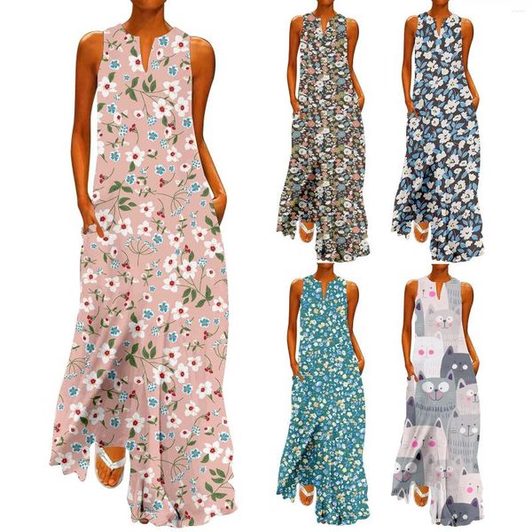 Lässige Kleider Vintage Blumendruck Plus Size Kleid Sommer Sommerkleider Elegant Große Lose Boho Party Frauen Strand Maxi