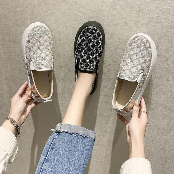 Scarpe casual Piattaforma Bling Donna Punta tonda Muffin con perline di cristallo Appartamenti Slip On Mocassini Nastro Glitter Sneakers Espadrillas da donna