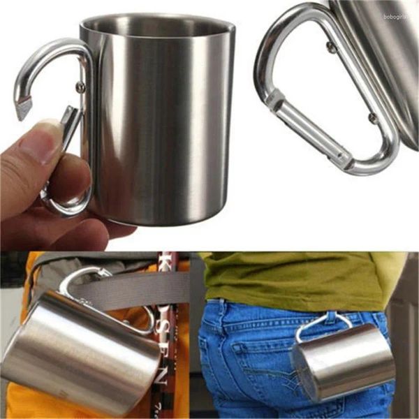 Tassen Camping Reise Edelstahl Tasse Wasser Tee Kaffee Becher Selbst Lock Karabiner Griff Picknick Für Wandern Klettern