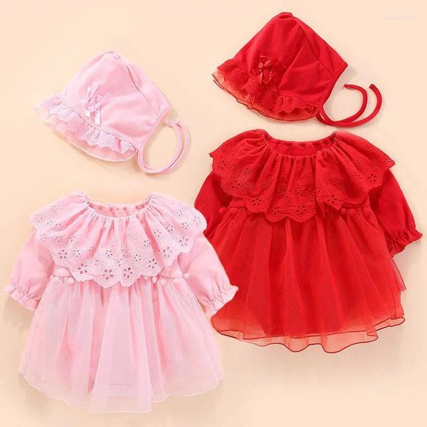 Vestidos de menina outono infantil nascido vestido estilo bodysuit roupas manga longa retalhos padrão floral macacão