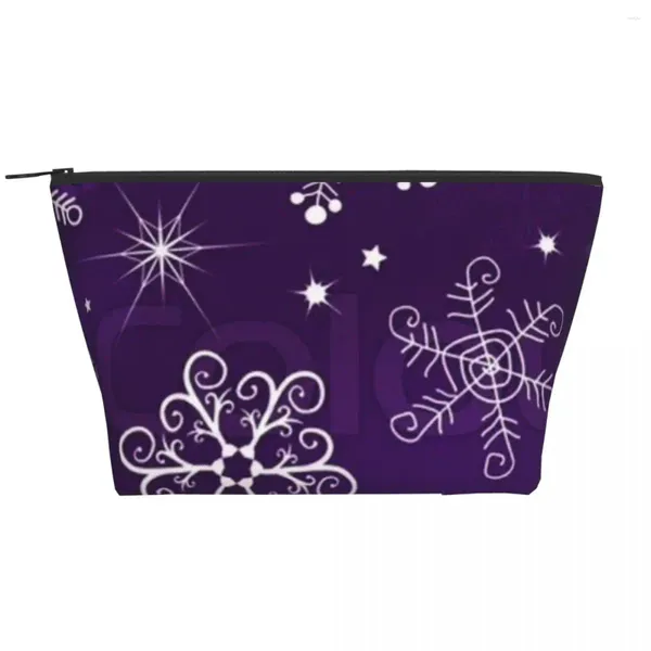 Sacos cosméticos roxo natal floco de neve trapezoidal portátil maquiagem saco de armazenamento diário caso para viagens jóias de higiene pessoal