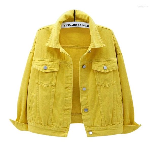 Jaquetas femininas outono plus size amarelo curto bombardeiro jeans 3xl casual roxo grande denim casaco coreia jaqueta básica