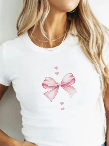 T-shirt da donna Graphic Baby Tee per le donne Y2K Bow Cherry Camicia a maniche corte Teen Girl 2000s Estetica Crop Top Abbigliamento estivo