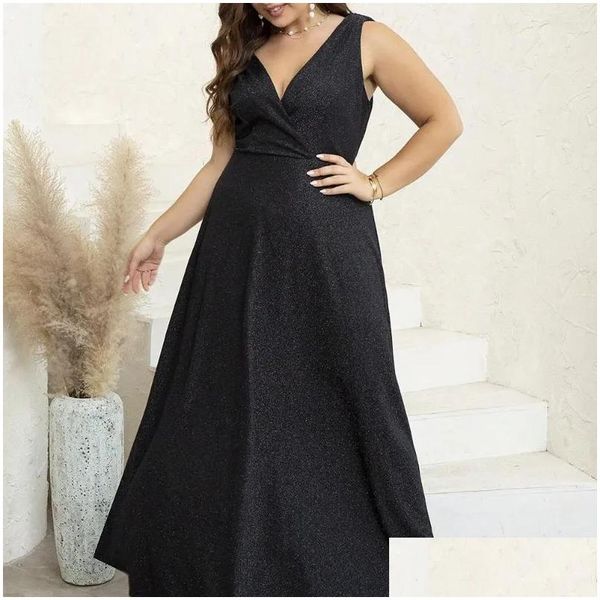 Plus size vestidos mulheres outono moda temperamento noite com decote em v grande feminino sem mangas longa festa 2023 entrega de gota vestuário feminino otw21