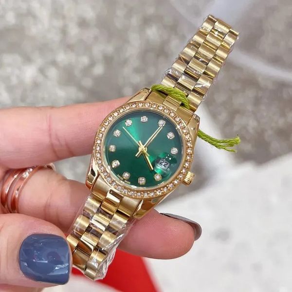 Mulheres de ouro de luxo assistem Top Brand Brand 28mm Designer Relógios de pulseira Diamond Lady Watches Day do Dia das Mães Relógio de Banda de Aço Antelhado
