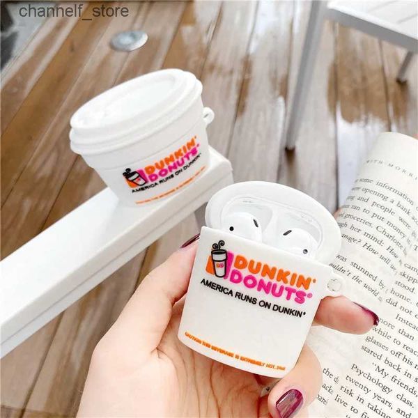 Аксессуары для наушников 3D Dunkin Donuts Donut Coffee Cup Cute для Airpods 1 2 Pro Чехол Защитная коробка для беспроводных наушников Чехол для Airpods ProY240322