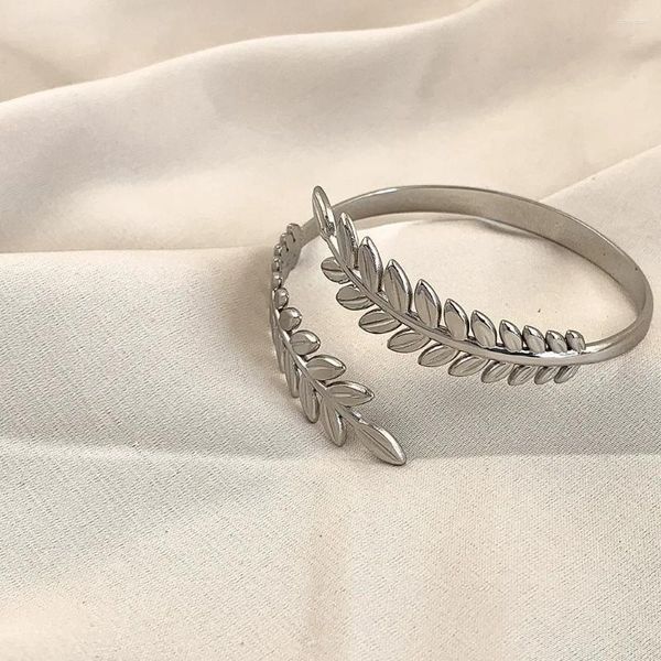 Pulseira personalidade jóias folha pulseiras para mulheres cor prata aço inoxidável moda simples ajustável pulseiras presente atacado