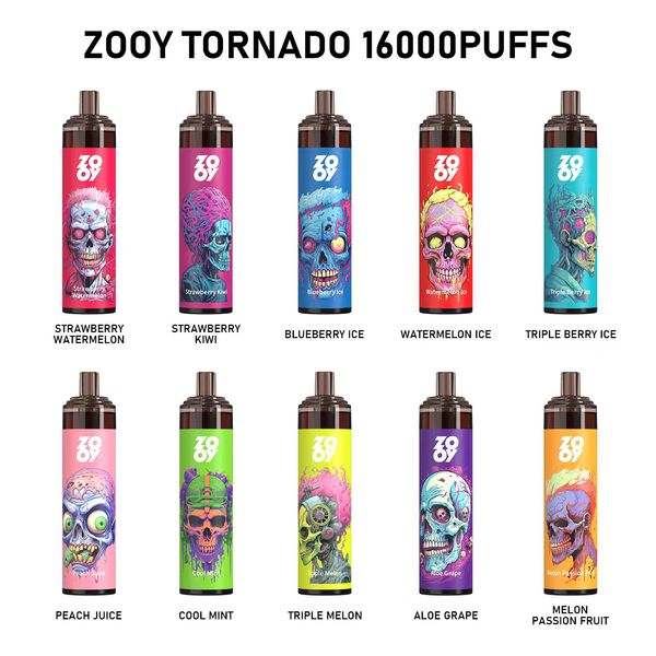 EU-Lager Zooy Tornado 16000 Puffs auf Lager Fruchtige Geschmacksrichtungen E-Zigarette mit großem Volumen VS Tornado 9K 10K 15k Einweg-Vape