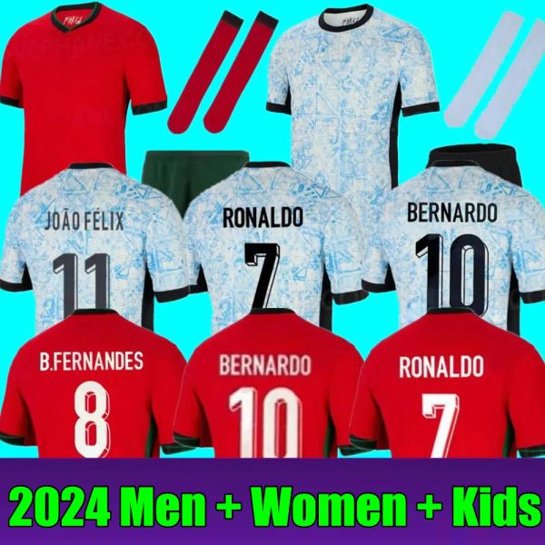 24 25 Portugal B.Fernandes Fußball -Trikot -Nationalmannschaft Maillot du Runo Fernandes Felix Ronaldo Bernardo Diogo J. Joao Cancelo Men Football Shirt Kit SOCK FULL