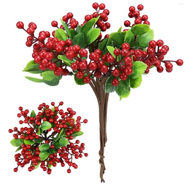 Fiori decorativi Plettri natalizi Steli di bacche rosse artificiali Bacche di agrifoglio finte per ornamenti per l'albero di Natale Corona di Pasqua fai da te Vaso Casa per le vacanze