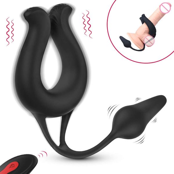 In Vibratoren 2 1 Schwarz Vibrierender Penis-Massagering-Dildo Erwachsene Geschlechtsspielwaren für Männer Hodensack Männlicher Keuschheitskäfig Hoden-Bondage-Vibratoren 2024