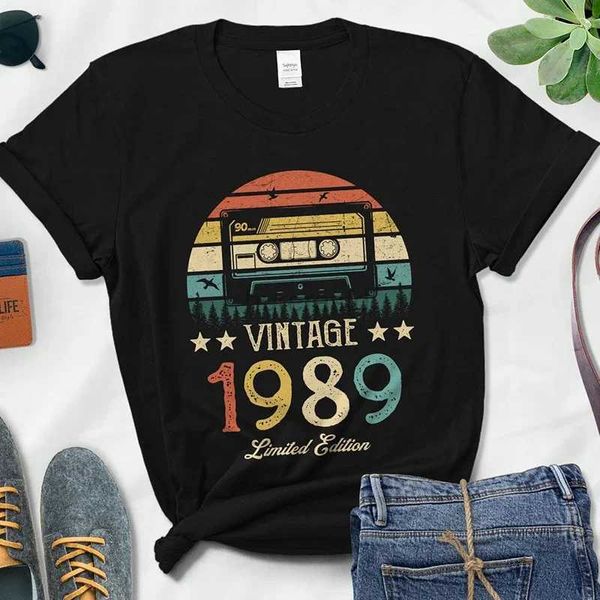 T-shirt da donna Retro 1989 Edizione limitata Retro Box T-shirt da donna 35esimo compleanno Festa fidanzata Regalo T-shirt nera da donna 240323