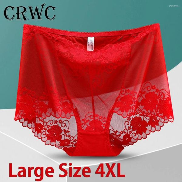 Calcinha feminina L-4XL tamanho grande roupa interior mulheres transparente sexy briefs cintura alta floral renda underpant respirável qualidade erótica