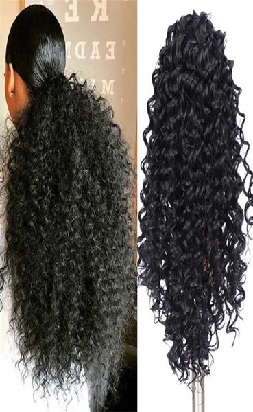 14 polegadas afro kinky encaracolado rabo de cavalo sintético simulação extensões de cabelo humano pacotes clip em rabos de cavalo cj5803349160