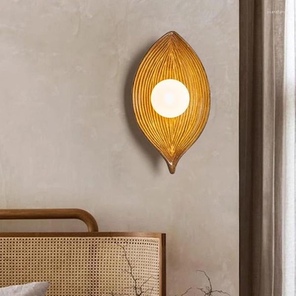 Wandlampen, moderne LED-Harzlampe, nordisches kreatives Holz/weißes/schwarzes Blattlicht, geeignet für Wohnzimmer, Schlafzimmer, Dekoration, Beleuchtung