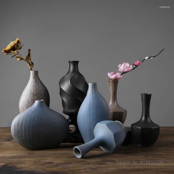 Vasen, dicke Keramikvase, Zen-chinesisches Blumenarrangement, getrocknete Blumenkeramik, Ornamente, kleines Porzellan, Innendekoration