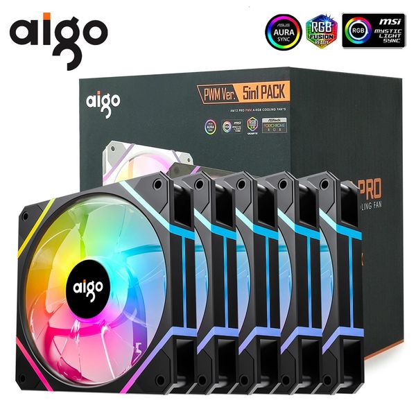 Aigo AM12PRO Rgb Ventola Ventoinha PC 120mm Kit case del computer Dispositivo di raffreddamento dell'acqua 4pin PWM Ventole di raffreddamento della CPU 3pin5v argb 12cm Ventilador 240314