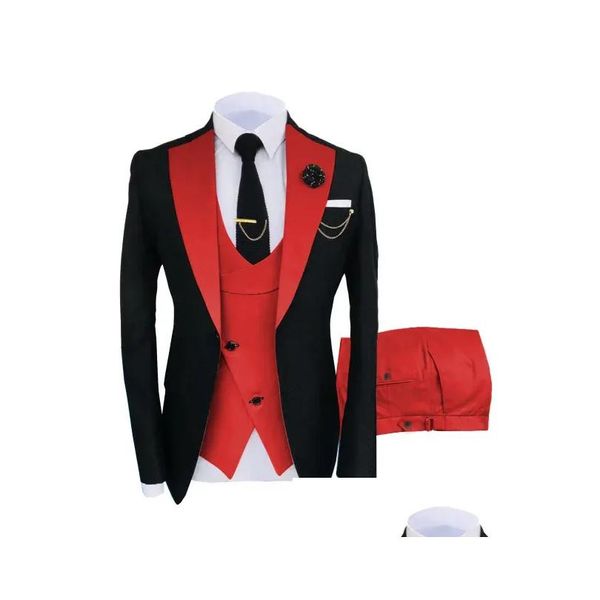 Mens Suits Blazers Erkekler 3 Parça Terzılmış En İyi Adam Damat Smokin İnce Fit Jacquard Twocolor Blazer Ceket Yelek Pantolon Giyim