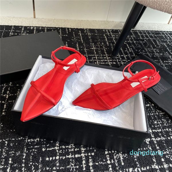 Moda clássica mulheres sandálias planas sapatos de luxo espelho qualidade couro genuíno slingback vestido sapatos para festa de casamento bomba sapatos de noite com caixa