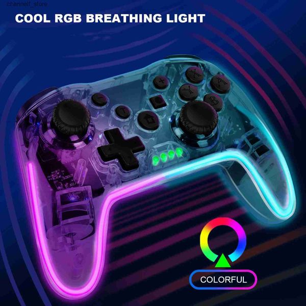 Controladores de jogo Joysticks sem fio BT RGB Gamepad para Nintendo Switch TV Box Console PC Joystick Controlador transparente com função de despertar Y240322